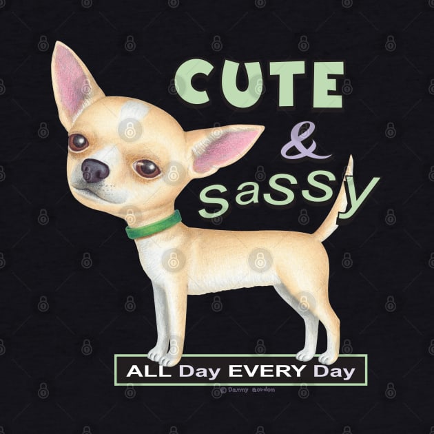 Cute chihuahua dog posing cutely on Chihuahua with Green Collar tee by Danny Gordon Art
